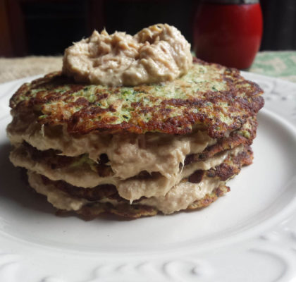 Zucchini and tuna pancakes mille-feuille