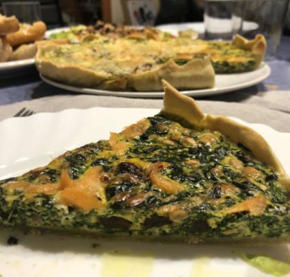 Homemade quiche with spinach and tuna belly