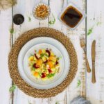 Gnocchi salad with mandarin, beetroot and white tuna