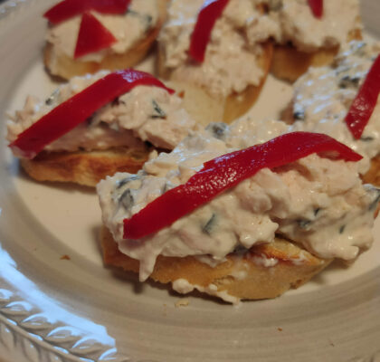Tuna, black olives and piquillo peppers canapés