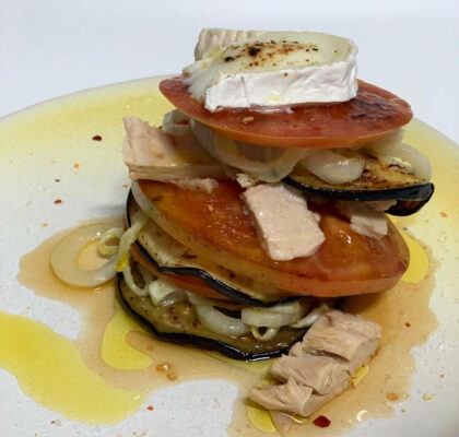 Tempered vegetable timbale with marinated tuna